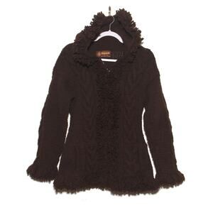 Artesenas ISHKA 100% wool Zip front Hooded 20"Cardigan One Size Penny Lane Style